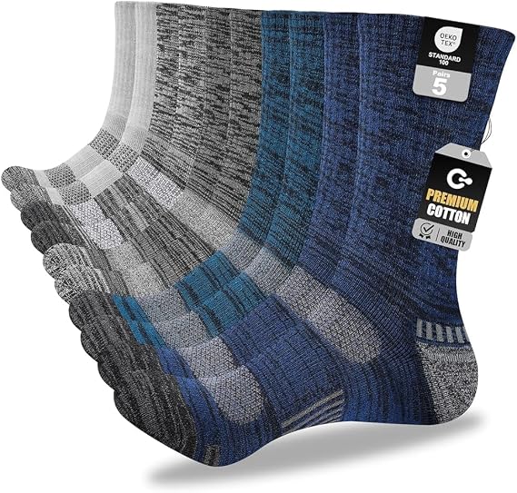 Mens Socks, 5 Pairs, Full Cushion Cotton Crew Work Socks