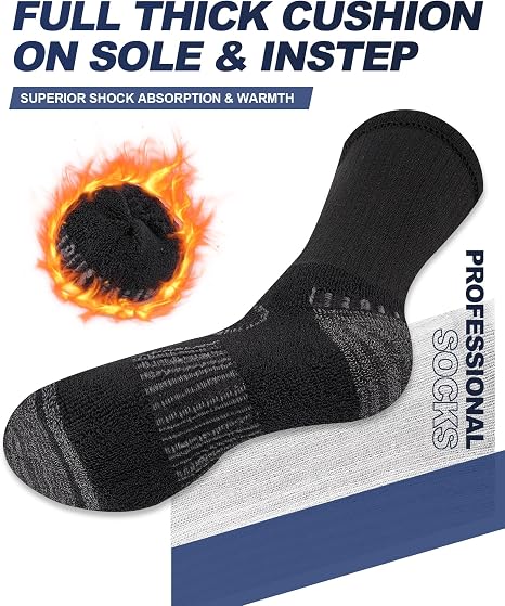 Black Mens Socks, 5 Pairs, Full Cushion Cotton Crew Work Socks