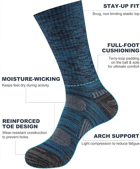 Mens Socks, 5 Pairs, Full Cushion Cotton Crew Work Socks