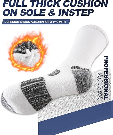 White Black Mens Socks, 5 Pairs, Full Cushion Cotton Crew Work Socks